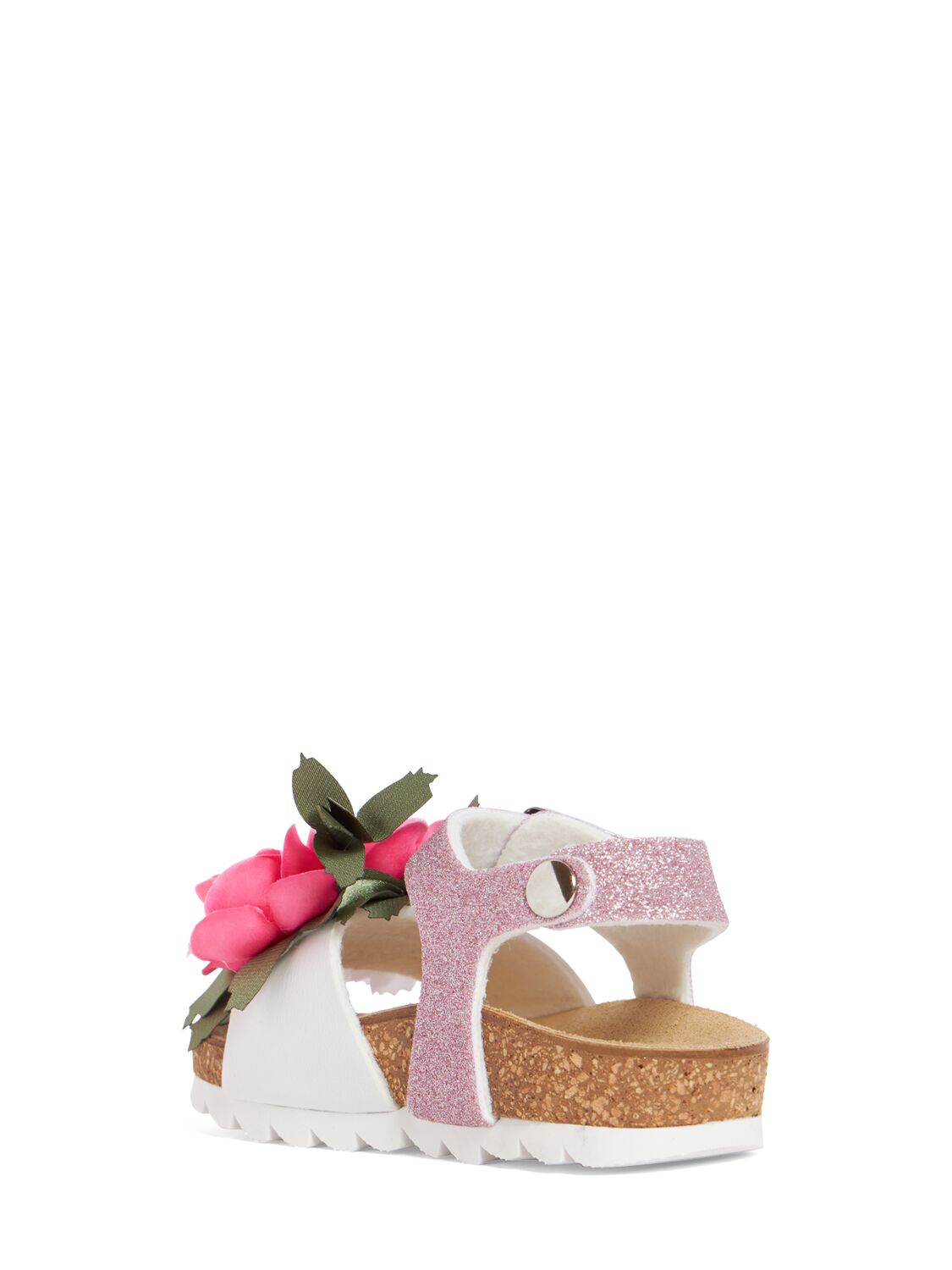 Shop Monnalisa Faux Leather Sandals W/flower Appliqués In White