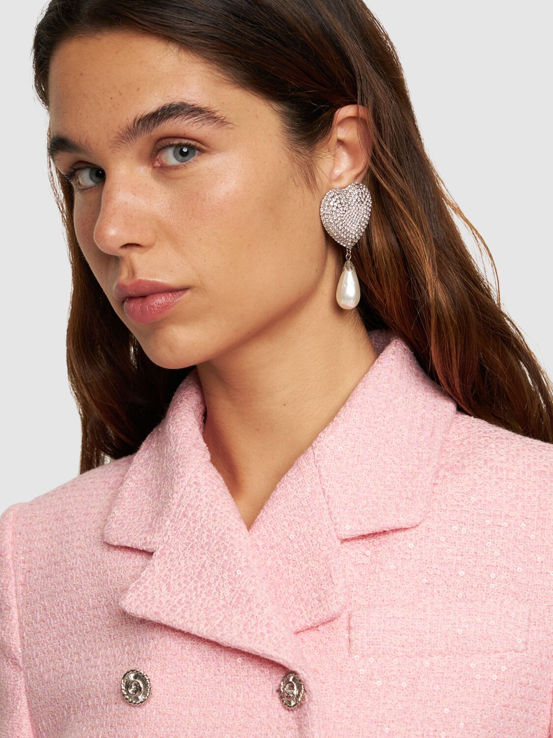 Shop Alessandra Rich Heart Crystal & Faux Pearl Drop Earrings In Crystal,white
