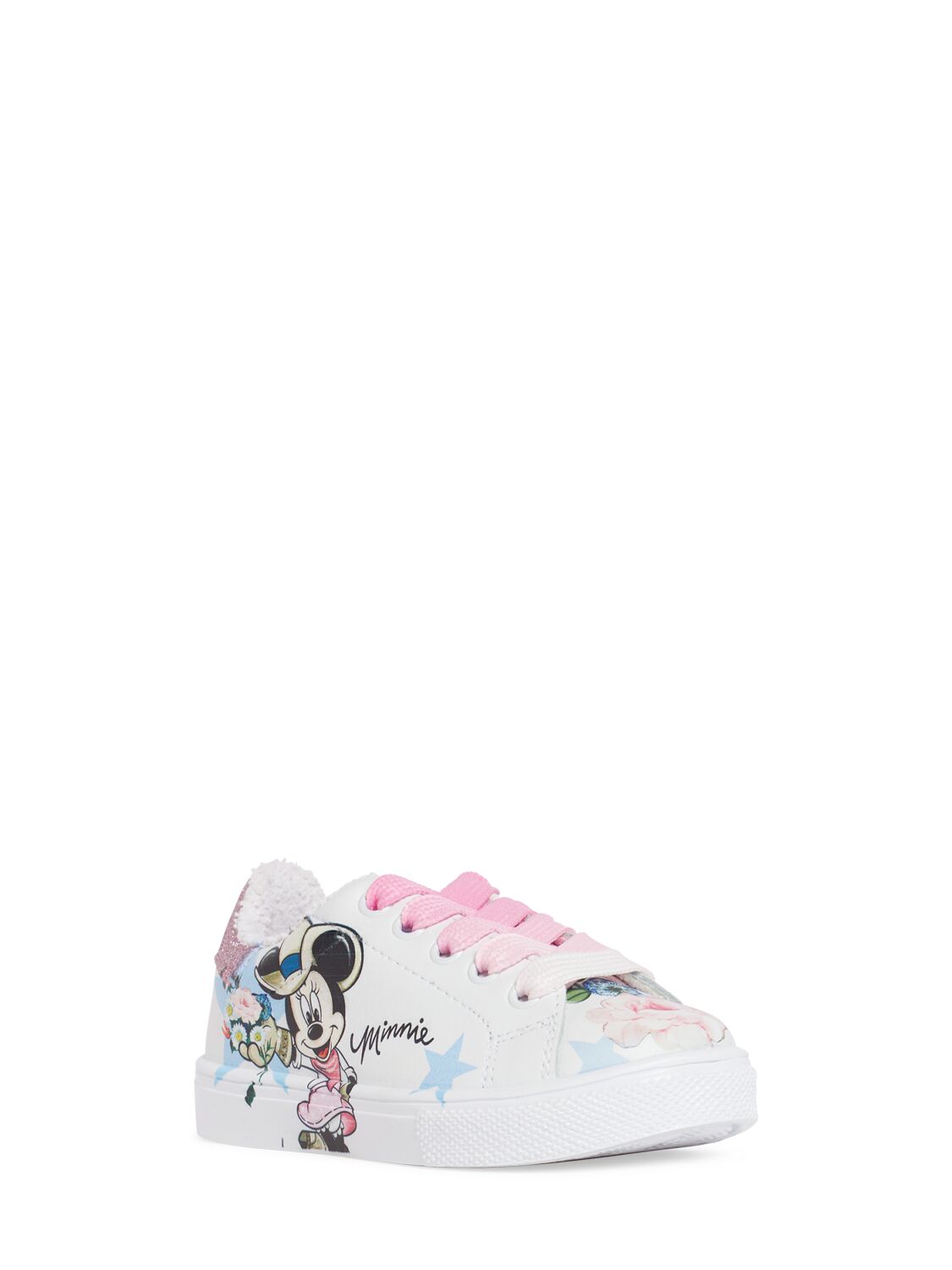 Shop Monnalisa Printed Leather Sneakers In White,pink