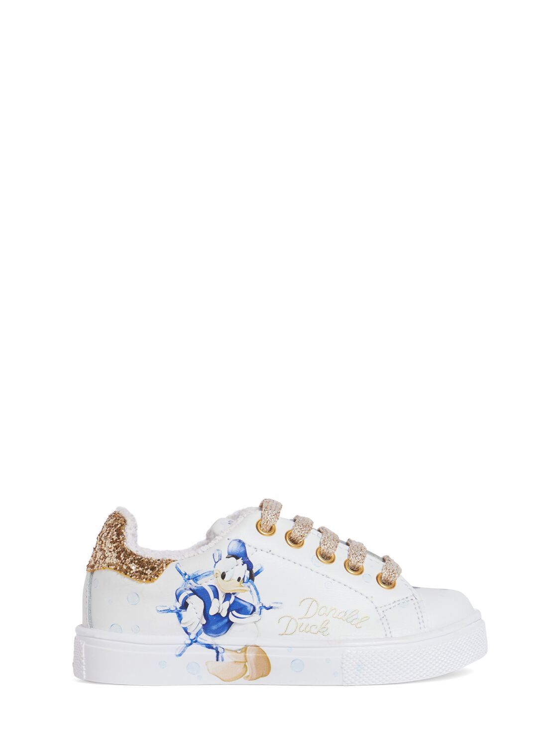 Monnalisa Kids' Paperino Printed Leather Sneakers In White