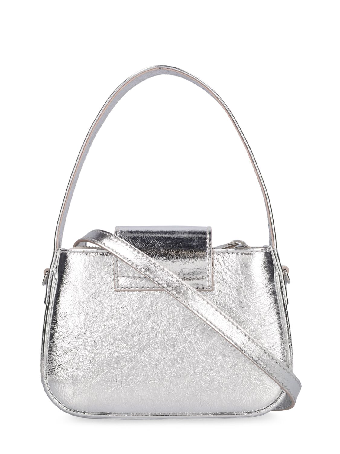 Shop Blumarine B Laminated Leather Top Handle Bag In Silver