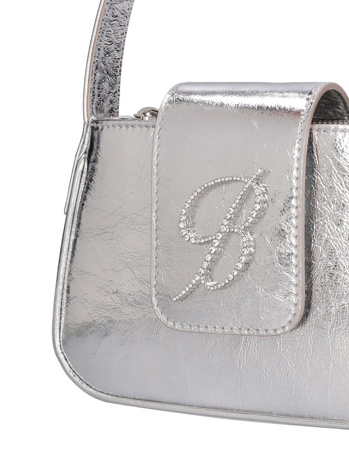 Shop Blumarine B Laminated Leather Top Handle Bag In Silver