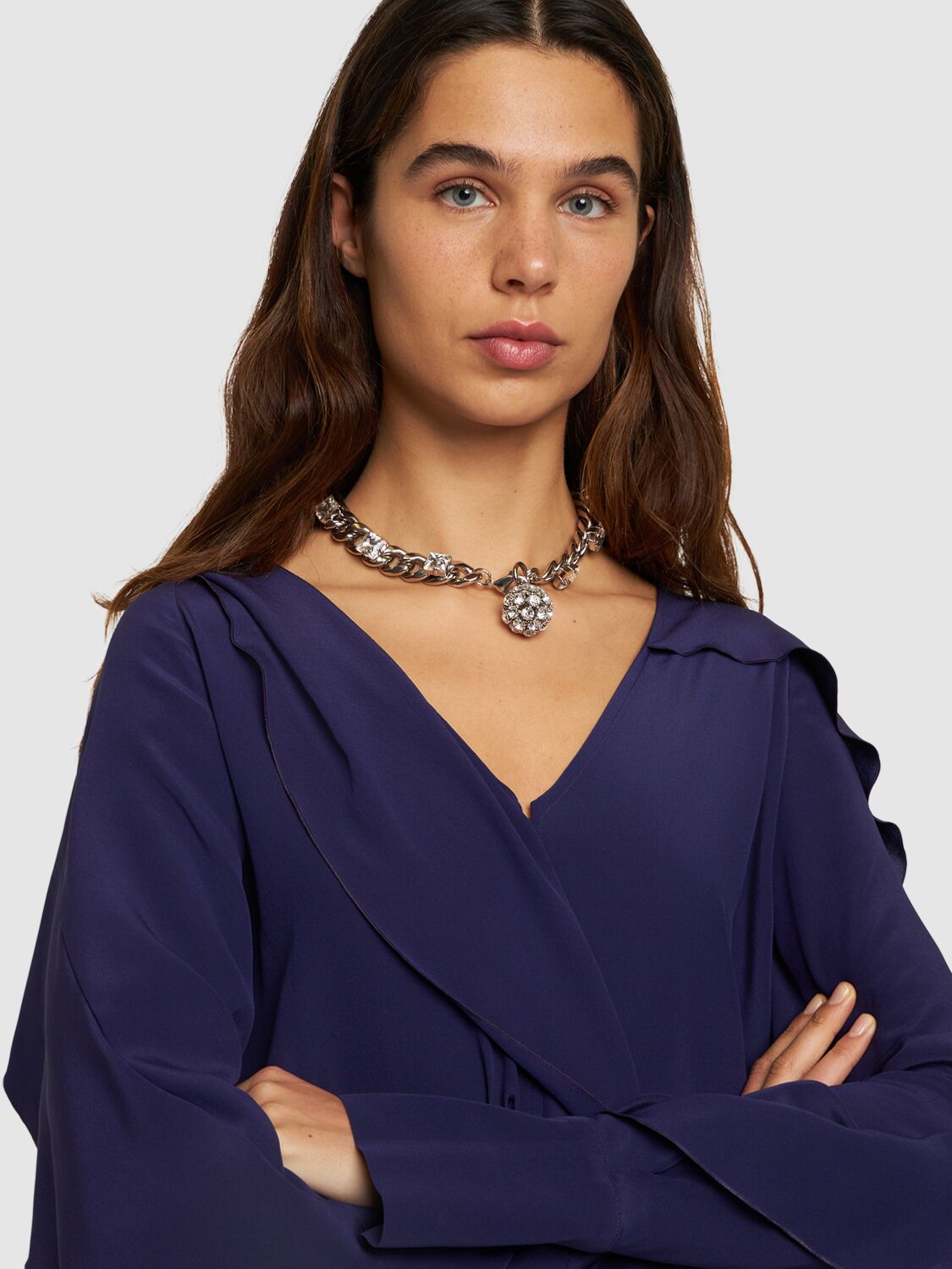 Shop Alessandra Rich Chain Crystal Pendant Necklace In Silver