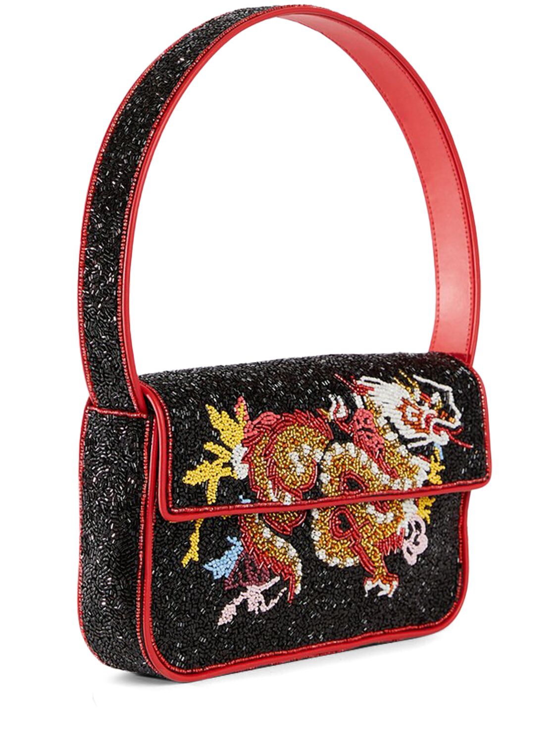 Shop Staud Tommy Beaded Shoulder Bag In Lucky Dragon