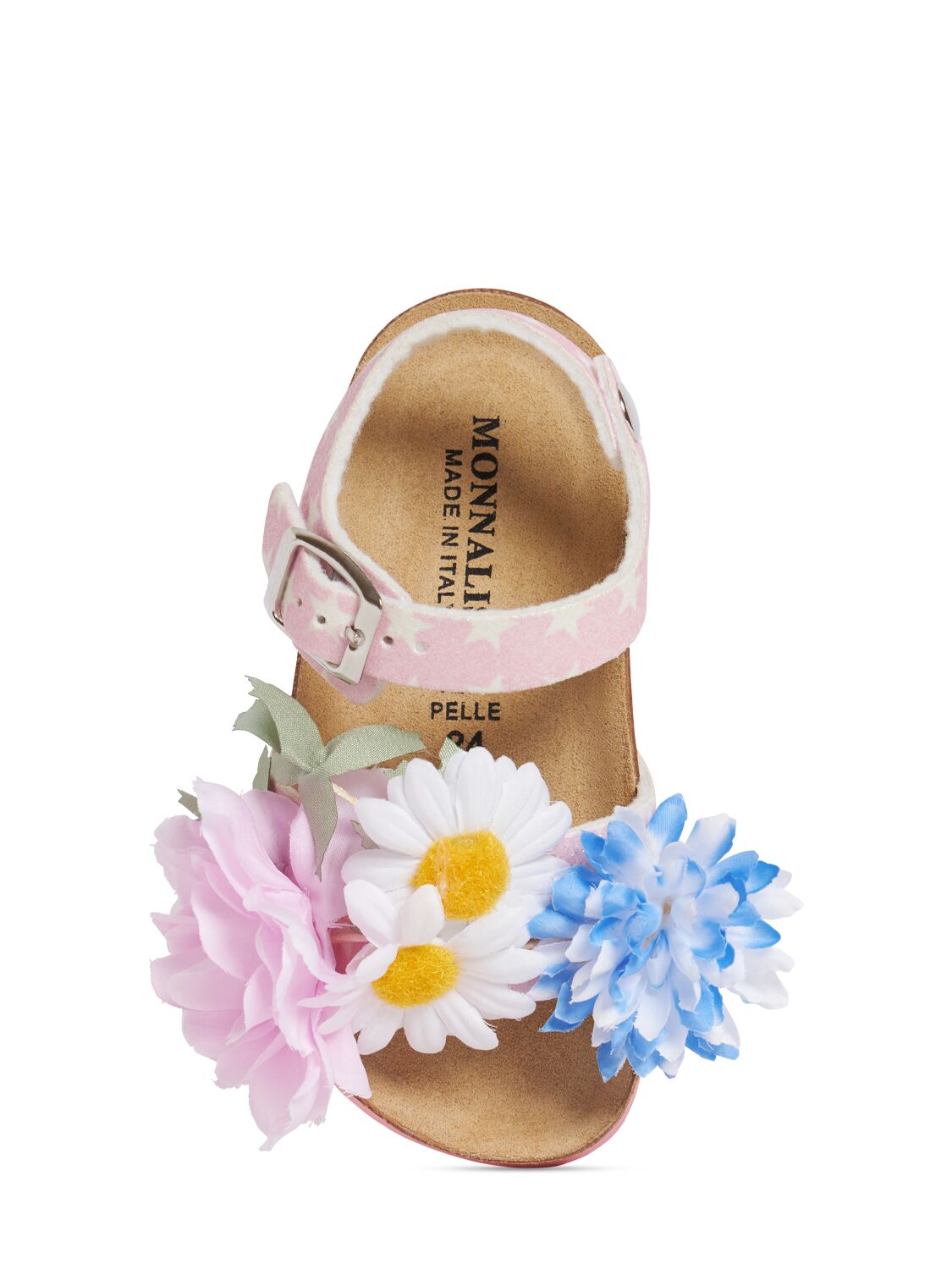 Shop Monnalisa Flower Appliqué Sandals In Pink,multi