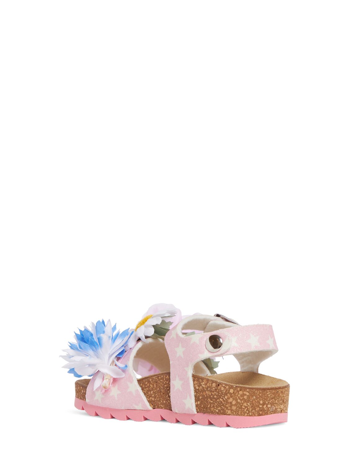 Shop Monnalisa Flower Appliqué Sandals In Pink,multi