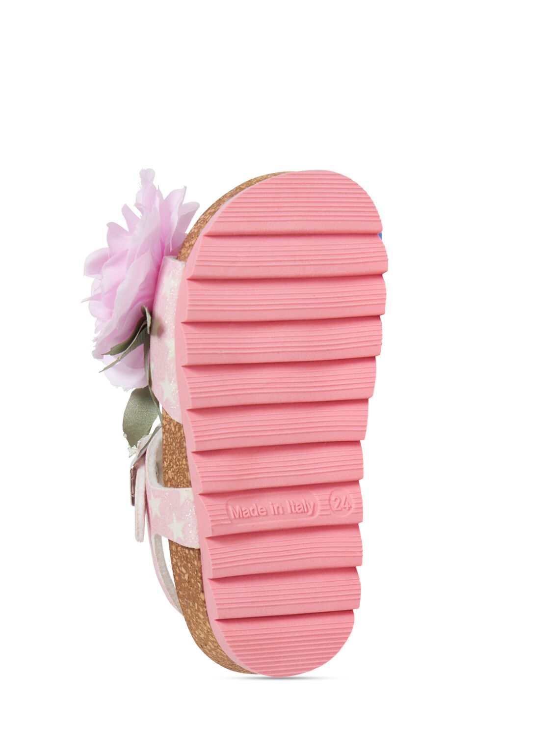 Shop Monnalisa Flower Appliqué Sandals In Pink,multi