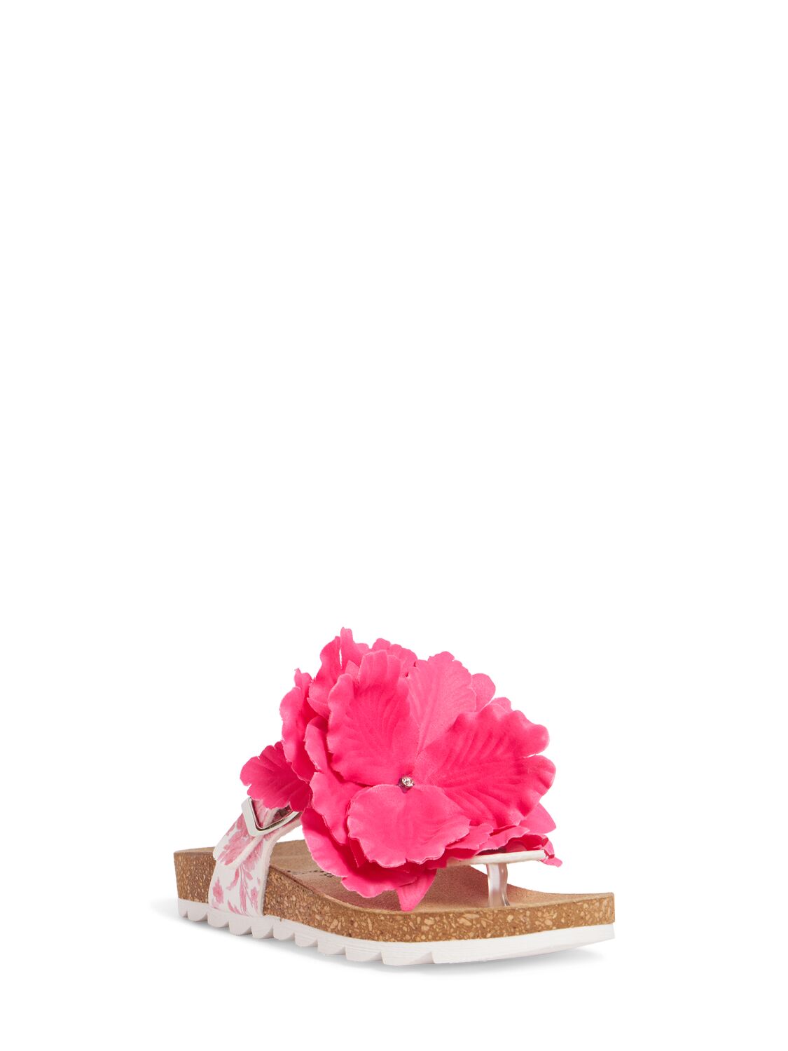 Shop Monnalisa Sandals W/ Flowers & Glitter In Fuchsia