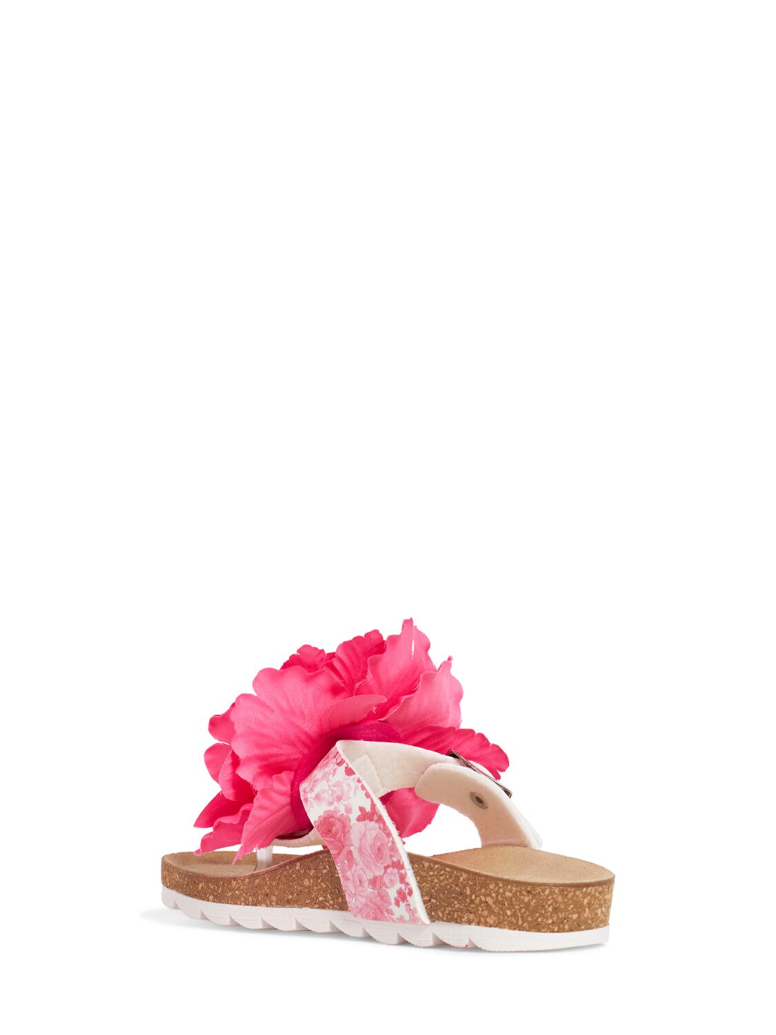 Shop Monnalisa Sandals W/ Flowers & Glitter In Fuchsia