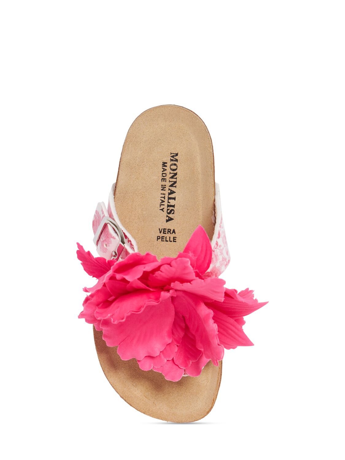 Shop Monnalisa Sandals W/ Flowers & Glitter In Fuchsia