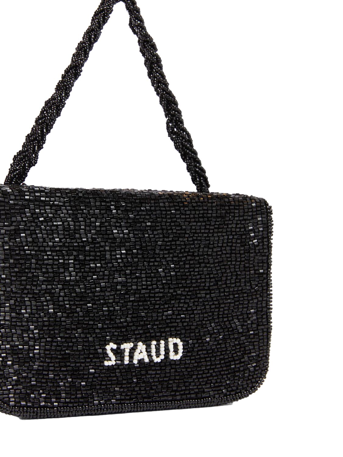 Shop Staud Carmen Beaded Box Top Handle Bag In Black