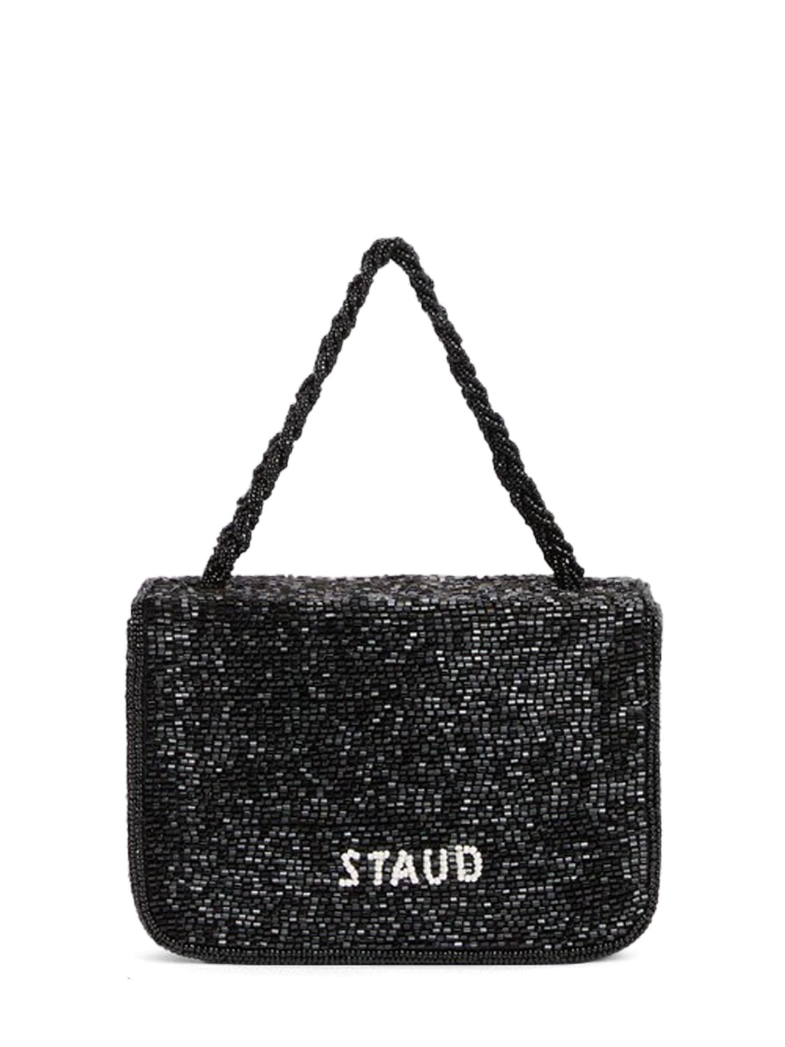 Staud Carmen Beaded Box Top Handle Bag In Black