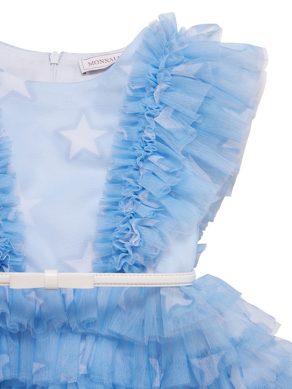 Shop Monnalisa Tulle Dress W/ruffles In Light Blue