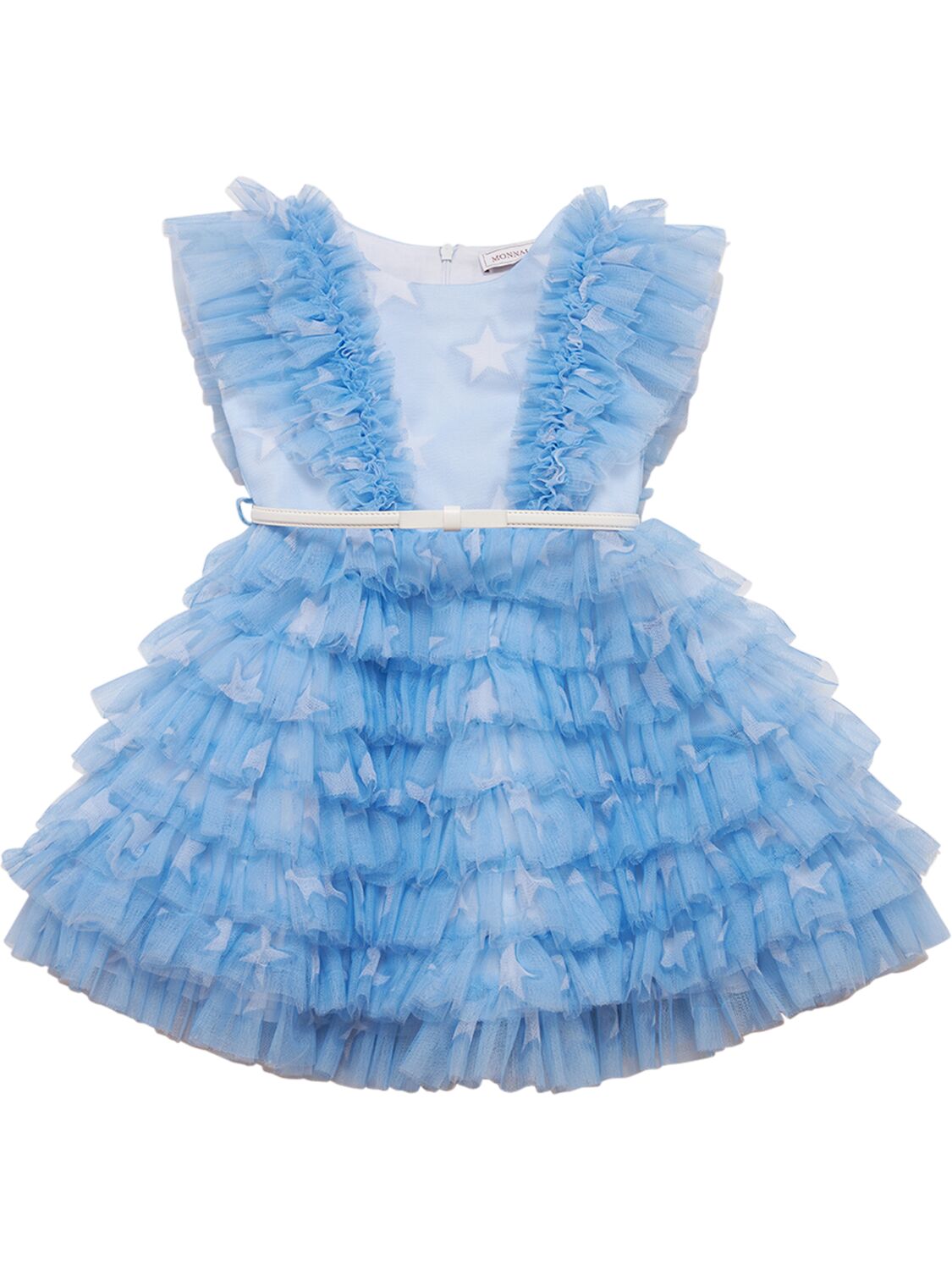 Shop Monnalisa Tulle Dress W/ruffles In Light Blue