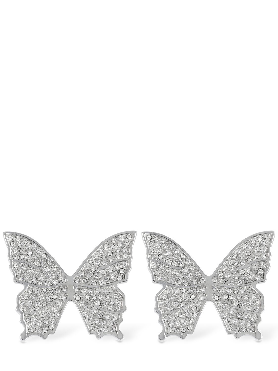 Shop Blumarine Butterfly Crystal Stud Earrings In Silver