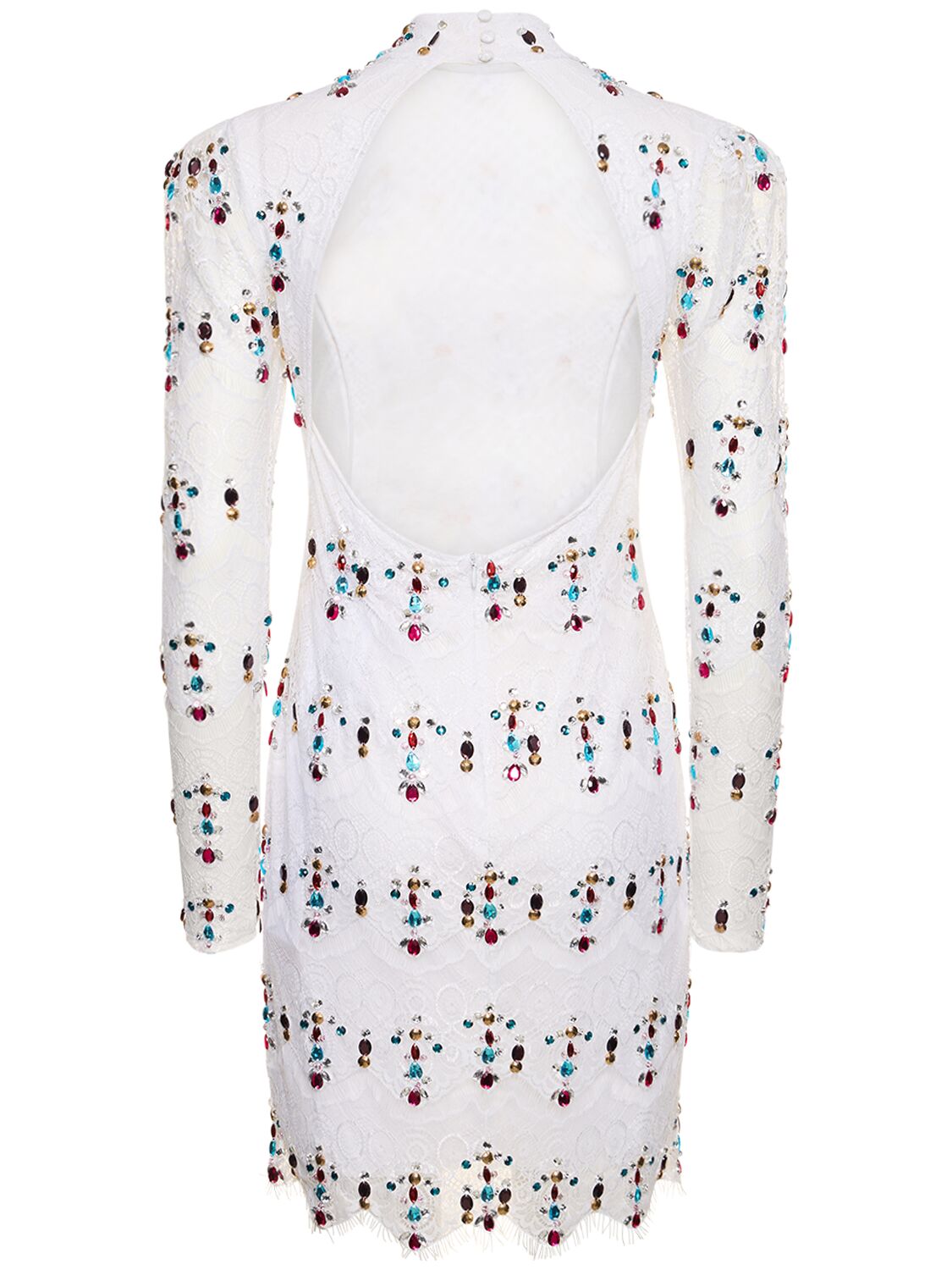 Shop Patbo Hand-embellished Lace Mini Dress In White,multi