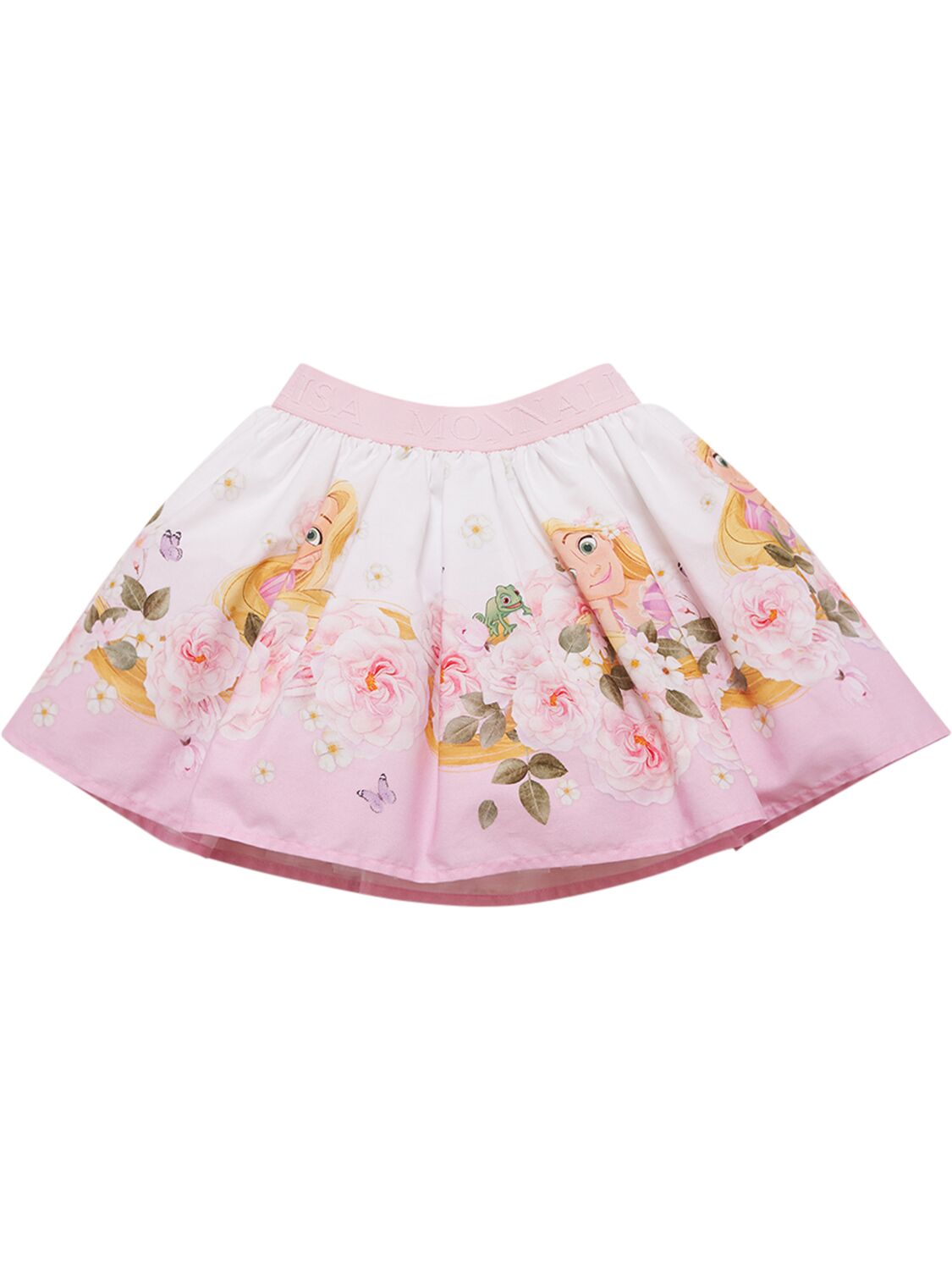Monnalisa Kids' Rapunzel Printed Cotton Poplin Skirt In White,pink