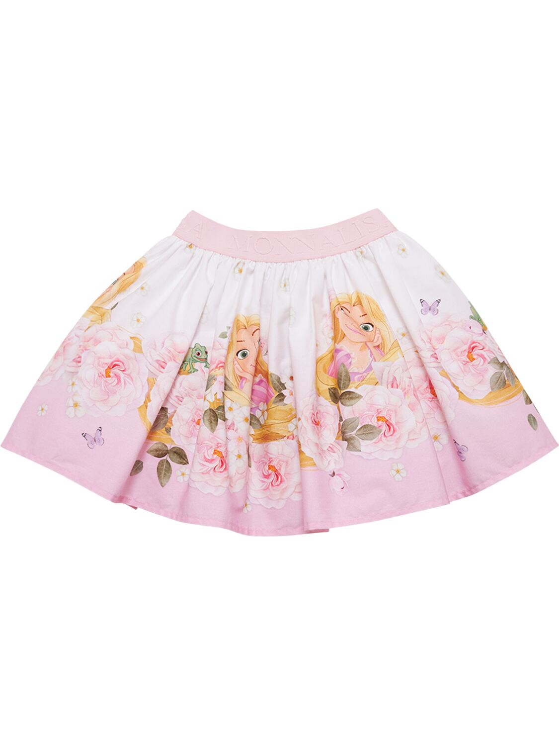 Shop Monnalisa Rapunzel Printed Cotton Poplin Skirt In White,pink