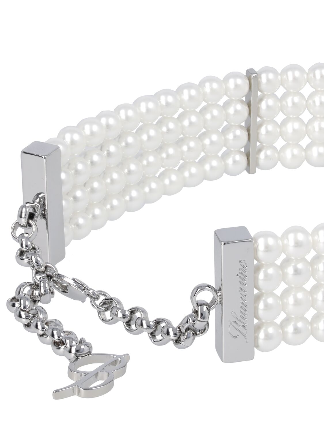 Shop Blumarine B Logo Faux Pearl Choker In White,crystal