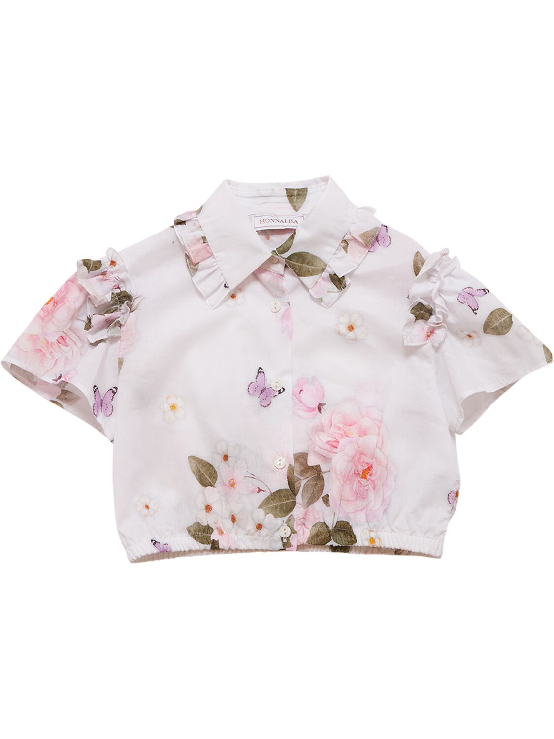 Monnalisa Kids' Printed Cotton Muslin Crop Shirt In Pink,multi