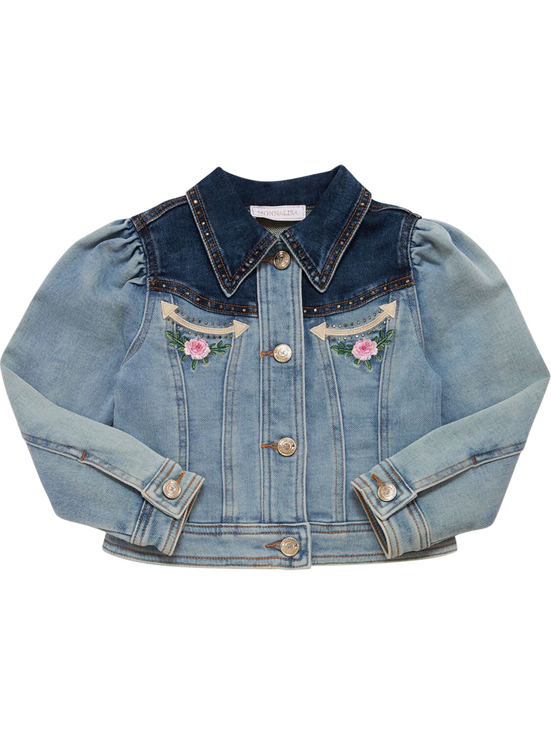 Monnalisa Kids' Embellished Cotton Denim Jacket In Blue