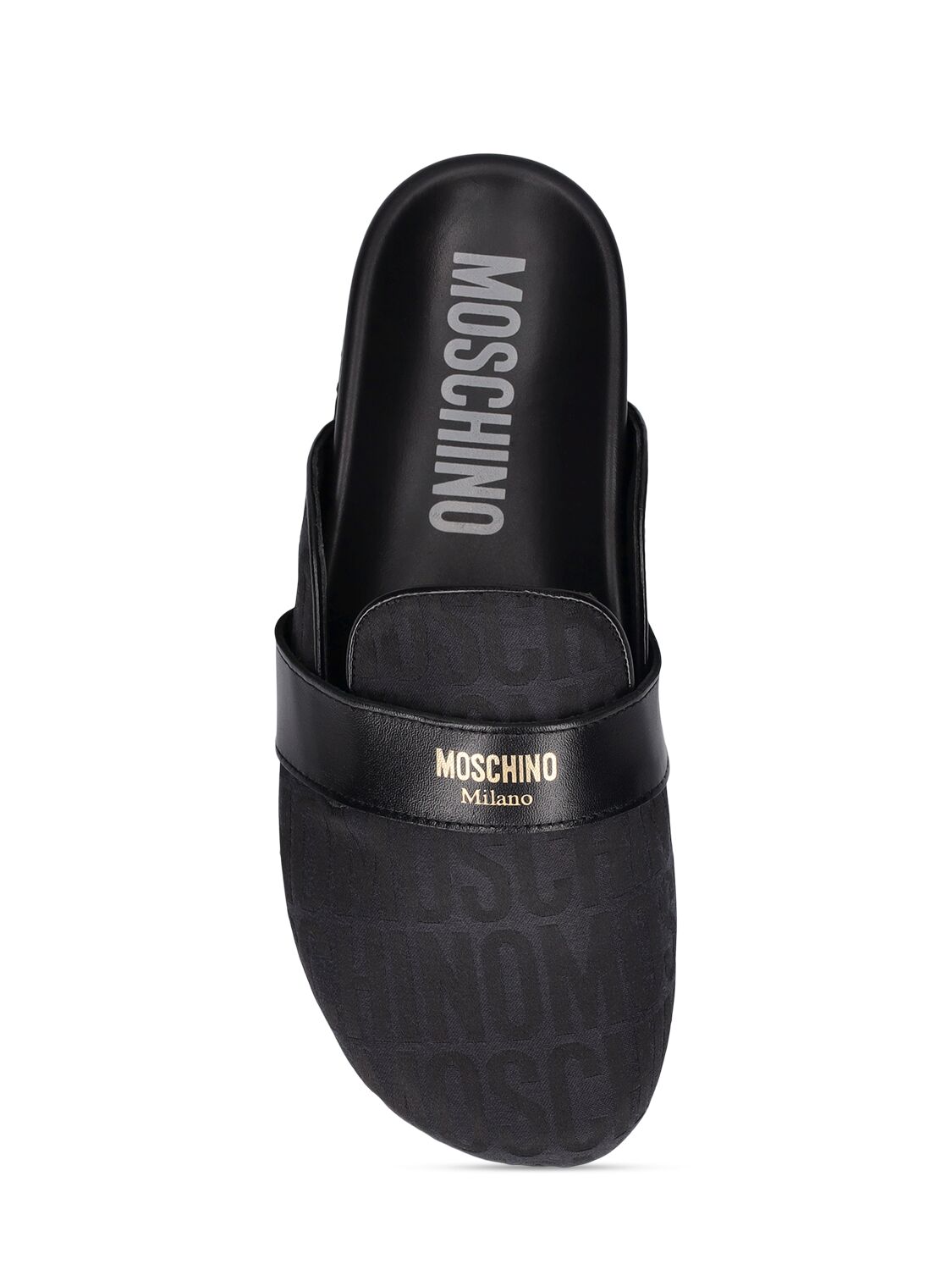 Shop Moschino 30mm Logo Jacquard Mules In Black
