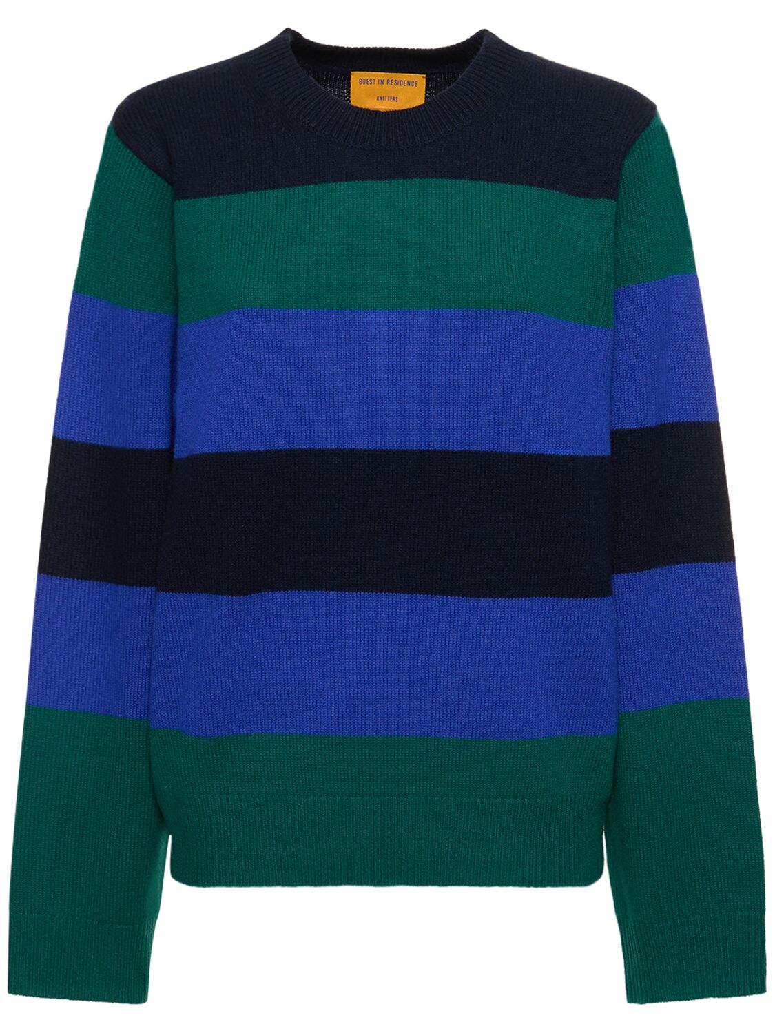 Guest In Residence Striped Cashmere Crewneck Sweater In Green,blue