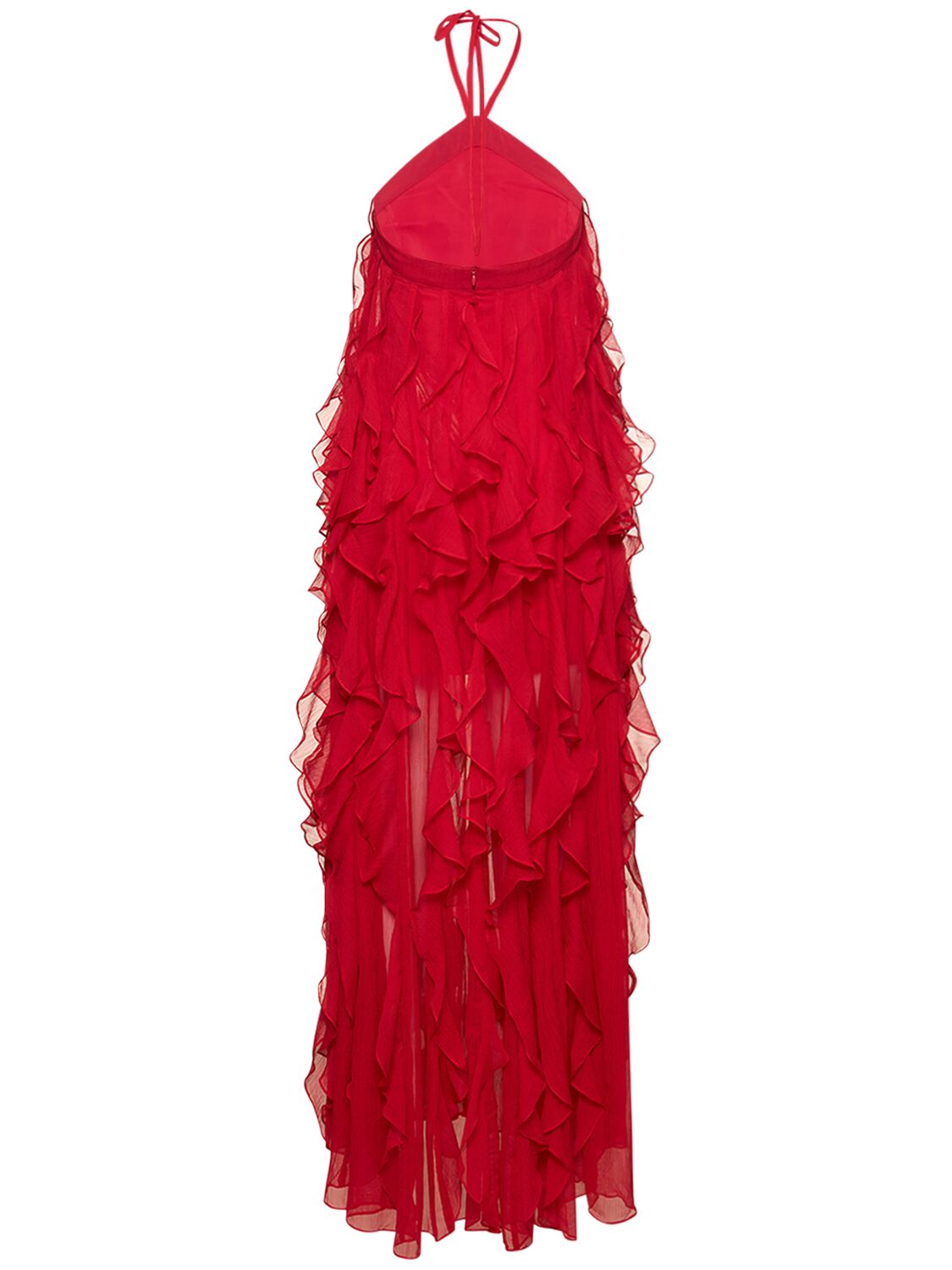 Shop Patbo Ruffle Halter Neck Maxi Dress In Red