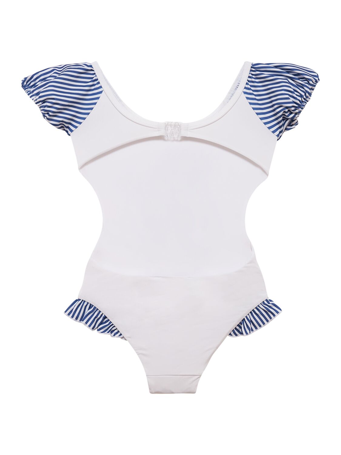 Shop Monnalisa Printed One Piece Swimsuit W/ruffles In White,blue