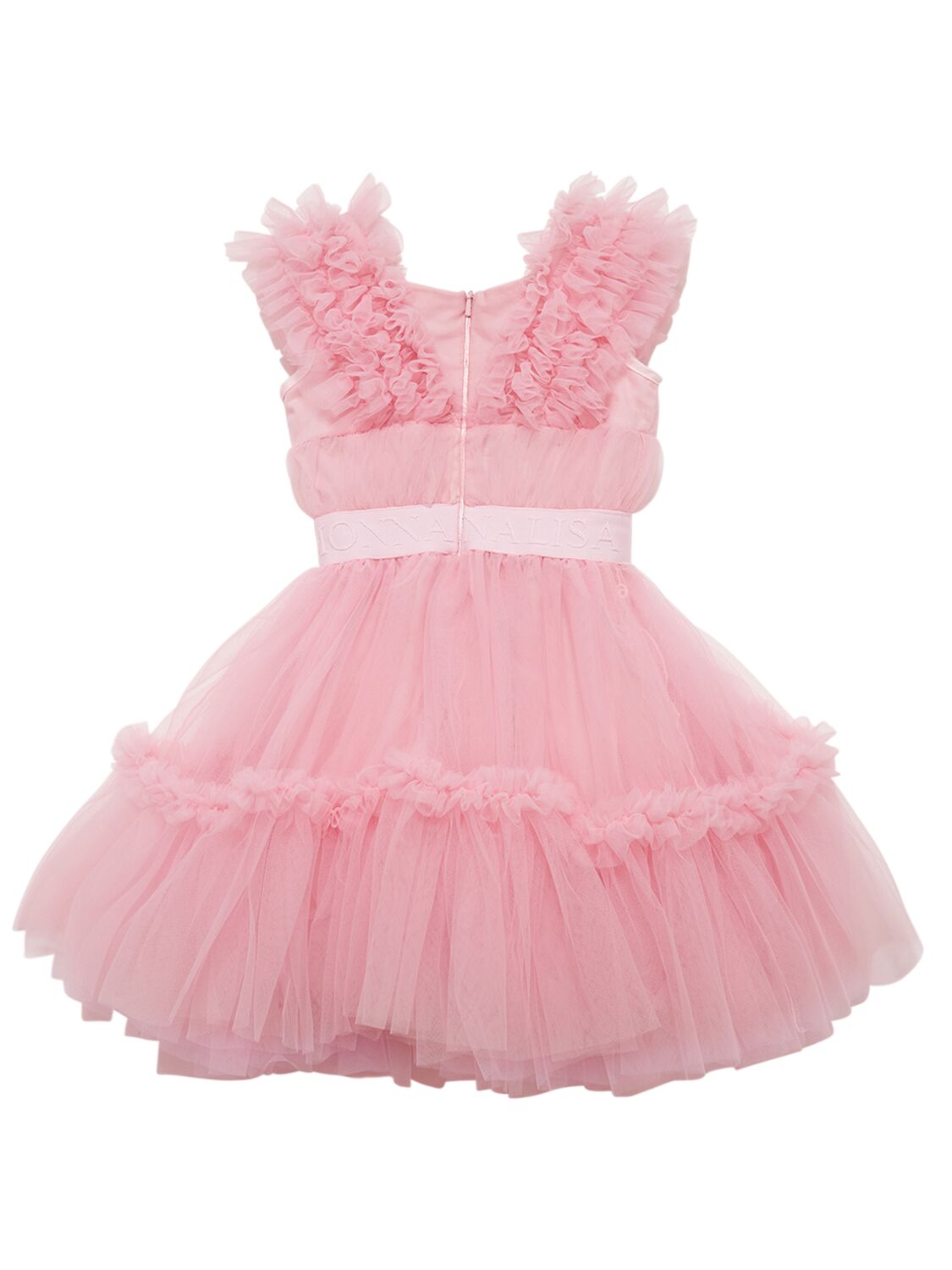 Shop Monnalisa Embroidered Satin & Tulle Dress In Pink