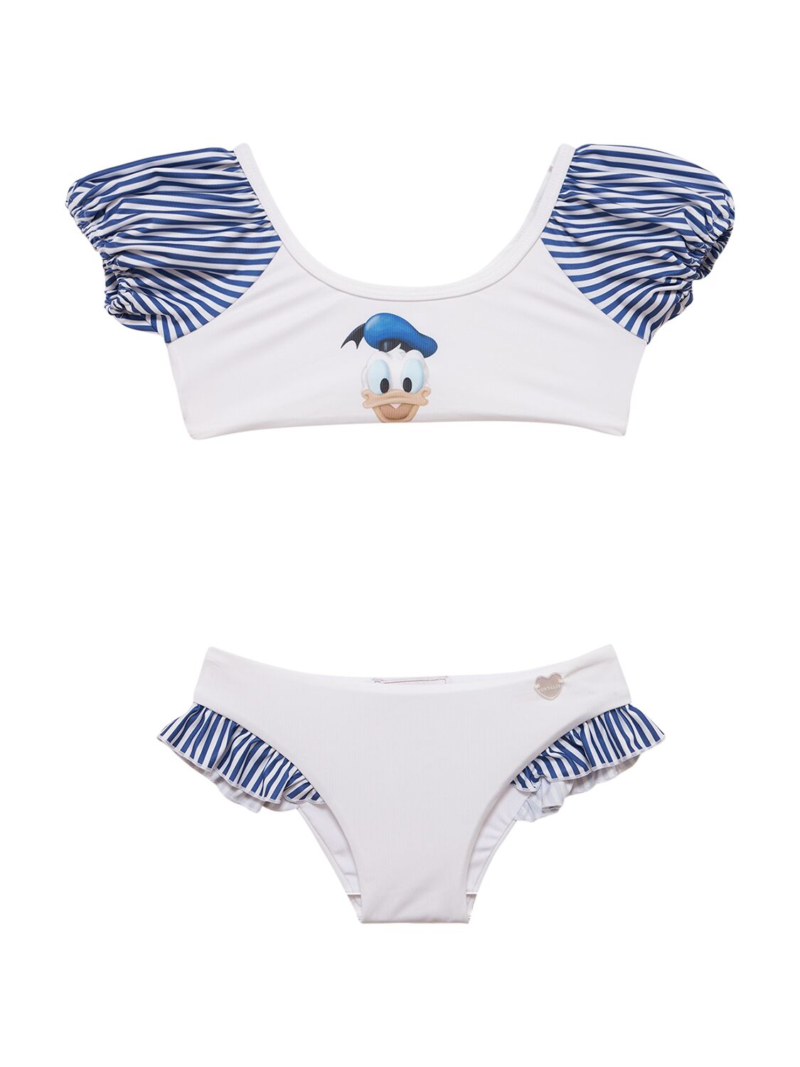 Monnalisa Kids' Printed Bikini W/ruffles In White,blue
