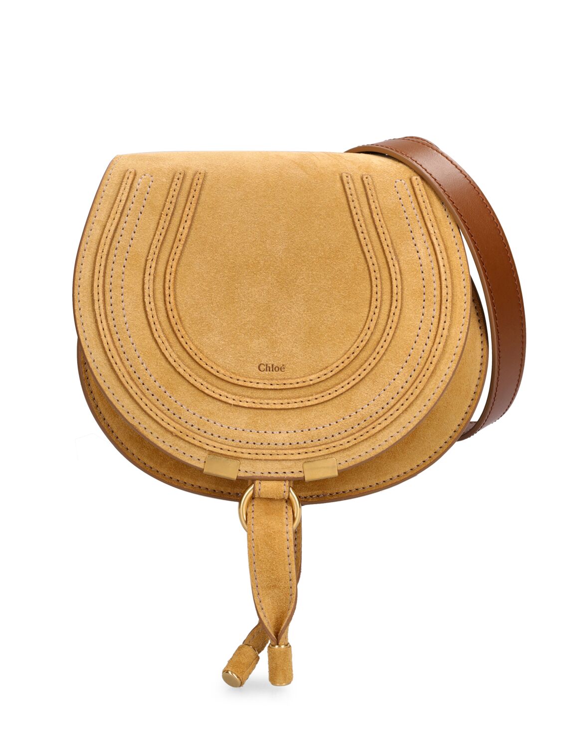Chloé Mini Marcie Suede Shoulder Bag In Safari Gold
