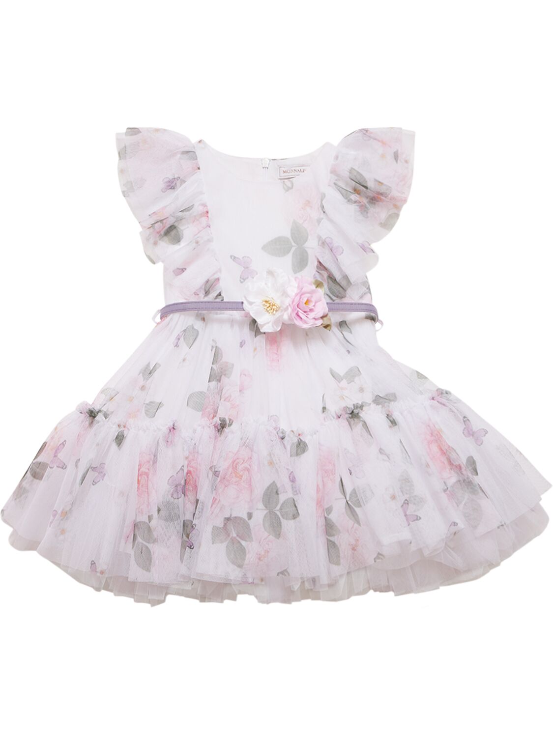 Image of Printed Stretch Tulle Dress W/ Ruffles
