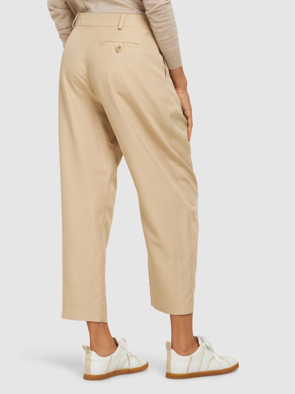Shop Stella Mccartney Iconic Pleated Satin Cropped Pants In Beige