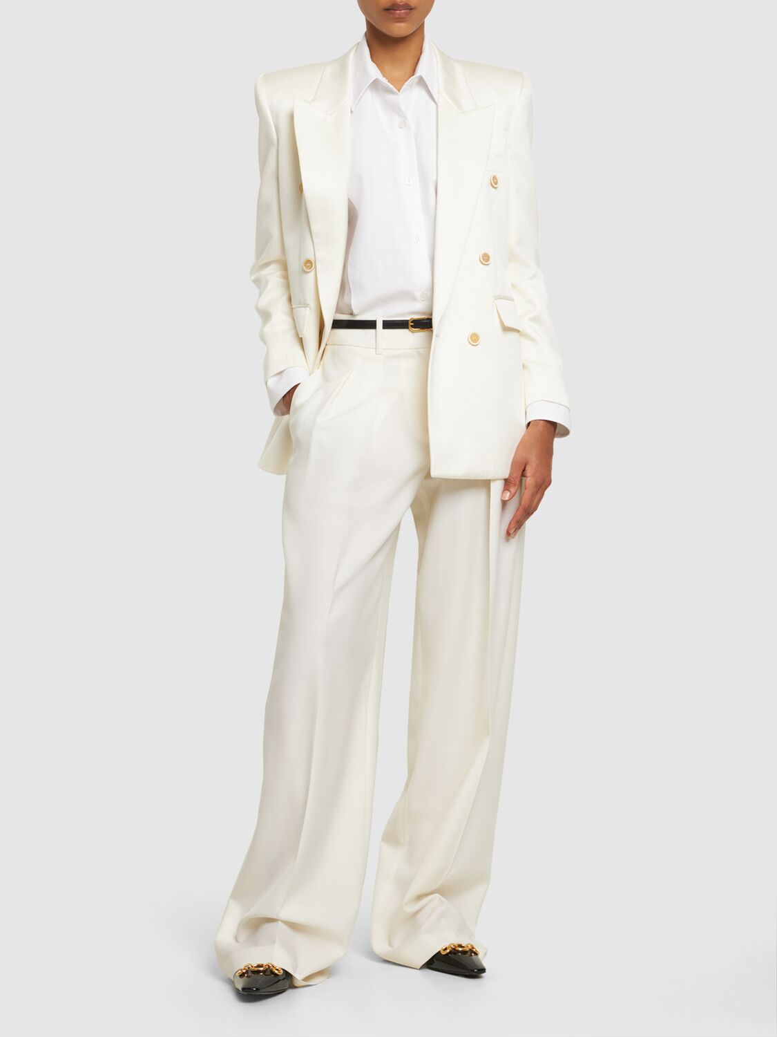 Shop Stella Mccartney Silk Chiffon Tuxedo Shirt In White