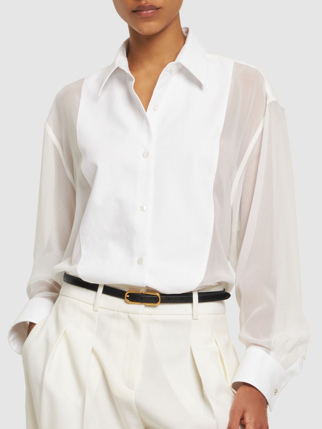 Shop Stella Mccartney Silk Chiffon Tuxedo Shirt In White