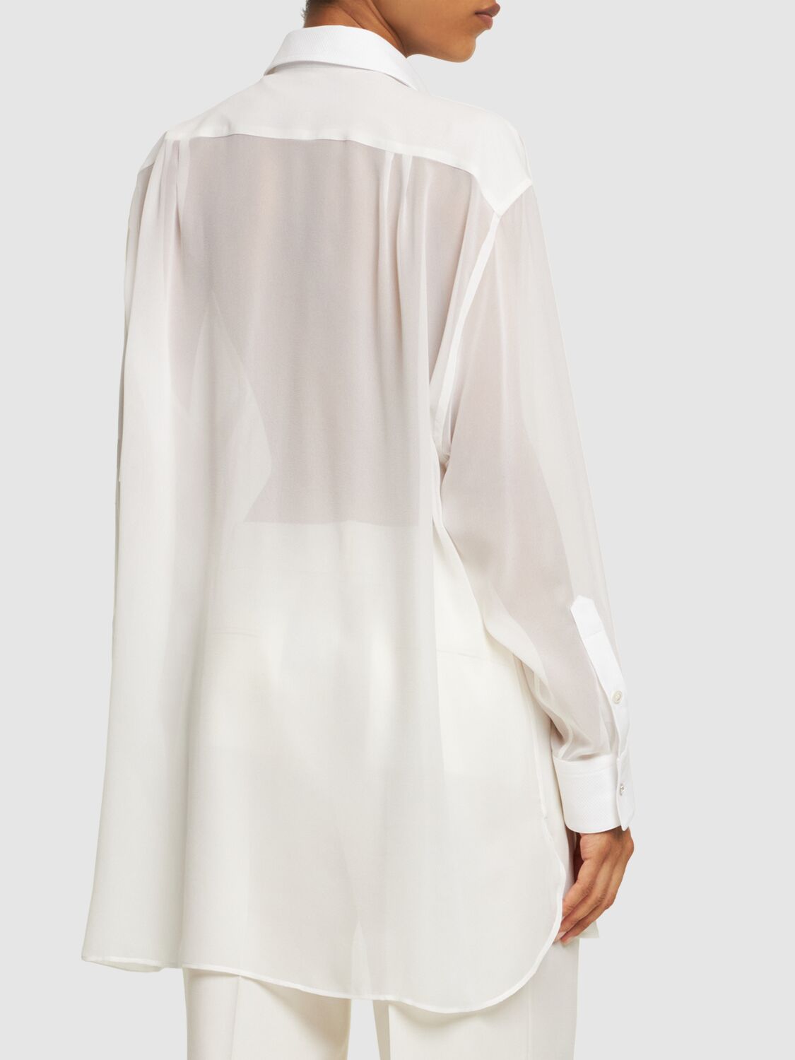 Shop Stella Mccartney Silk Chiffon Tuxedo Shirt In White