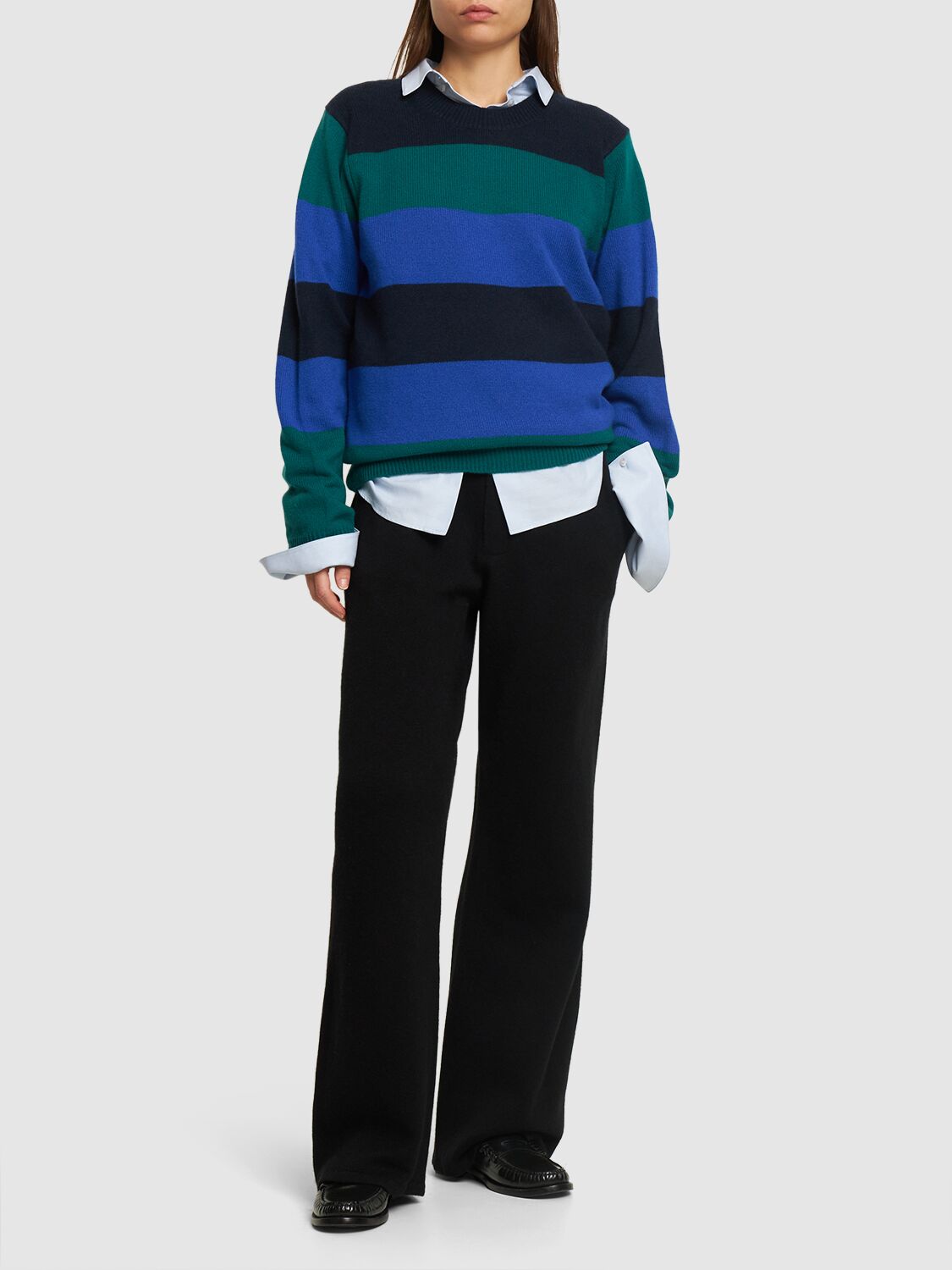 Shop Guest In Residence Striped Cashmere Crewneck Sweater In Green,blue