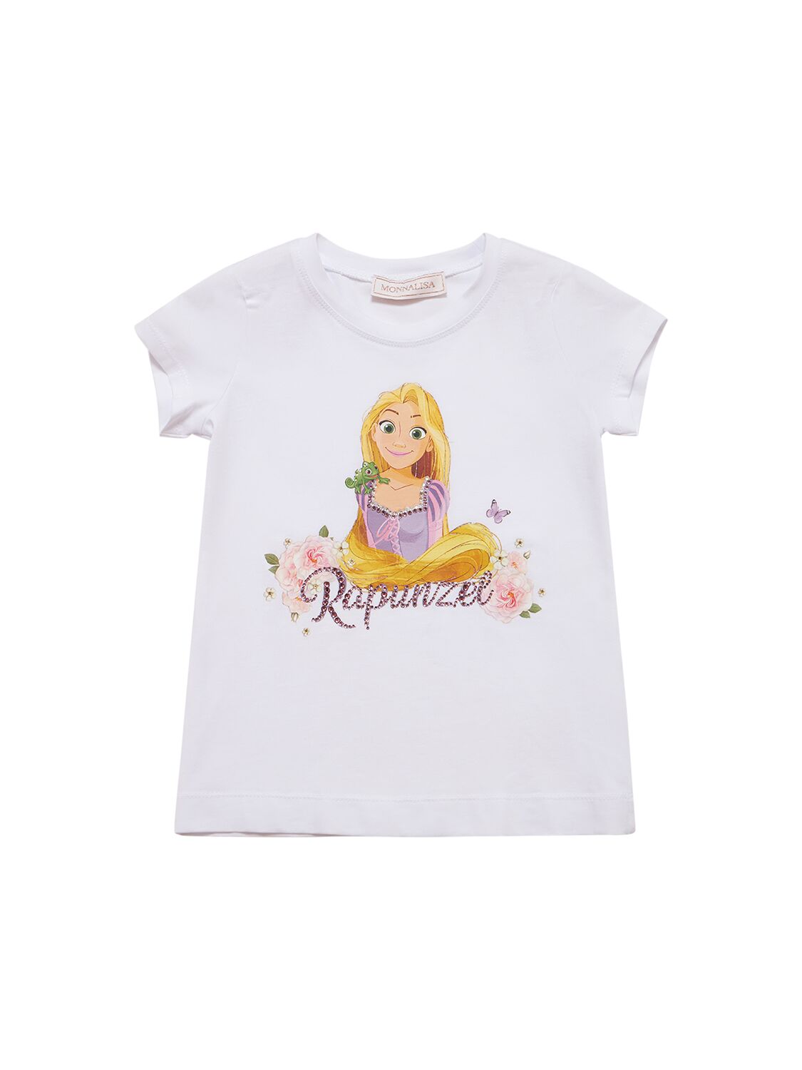 Monnalisa Kids' Rapunzel Printed Cotton Jersey T-shirt In White