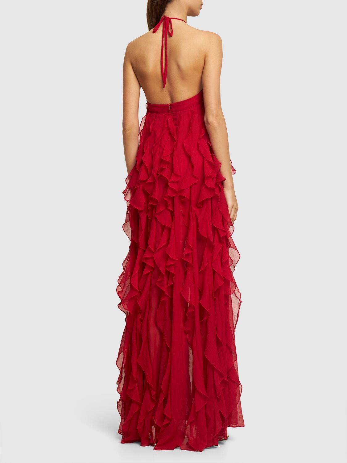 Ball Gown Halter Neck High Low Dress With Ruffles PATBO Ruffle