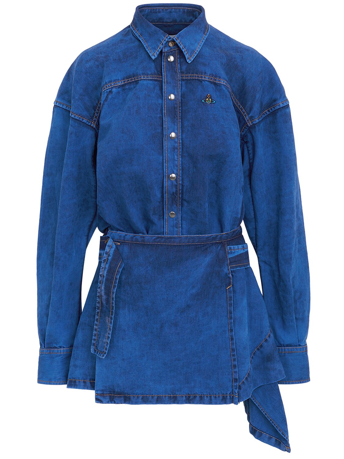 Vivienne Westwood Meghan Chambray Mini Shirt Dress W/belt In Blue