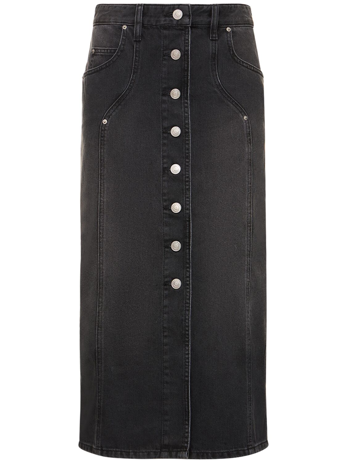 Shop Marant Etoile Vandy Cotton Denim Long Skirt In Schwarz Verblas