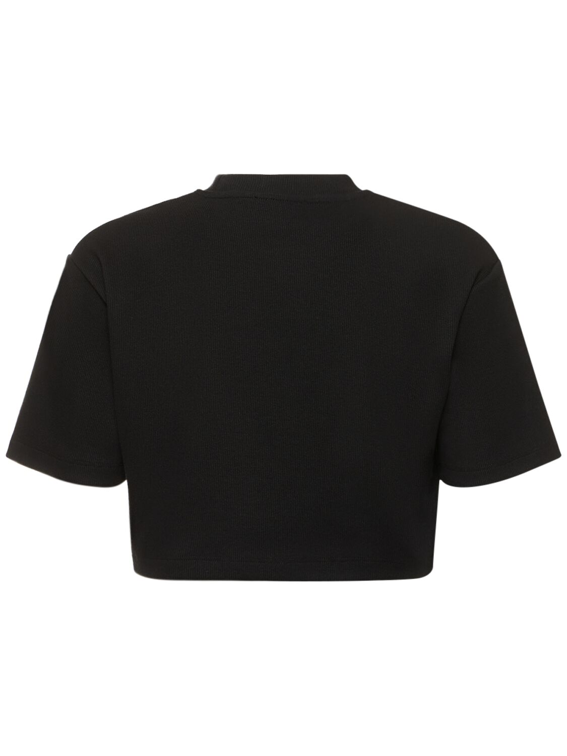 Shop Off-white Logo Cotton Blend Cropped T-shirt In Black