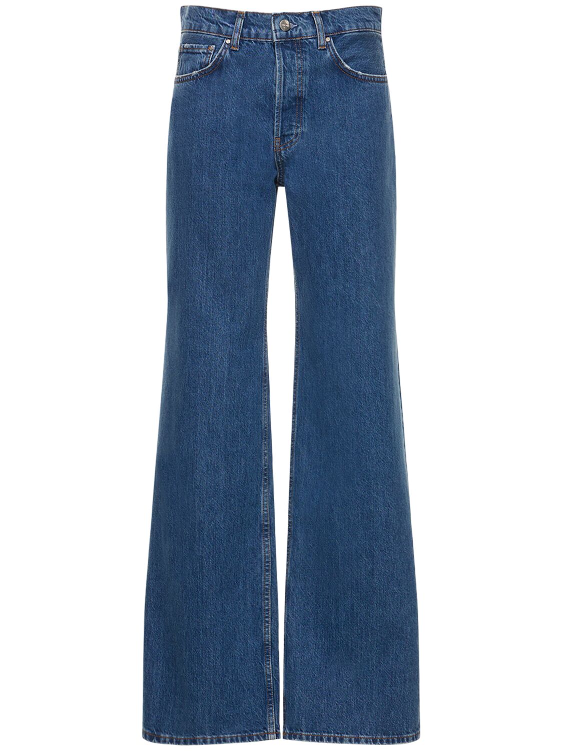 Shop Anine Bing Hugh Cotton Denim Straight Jeans In Blue