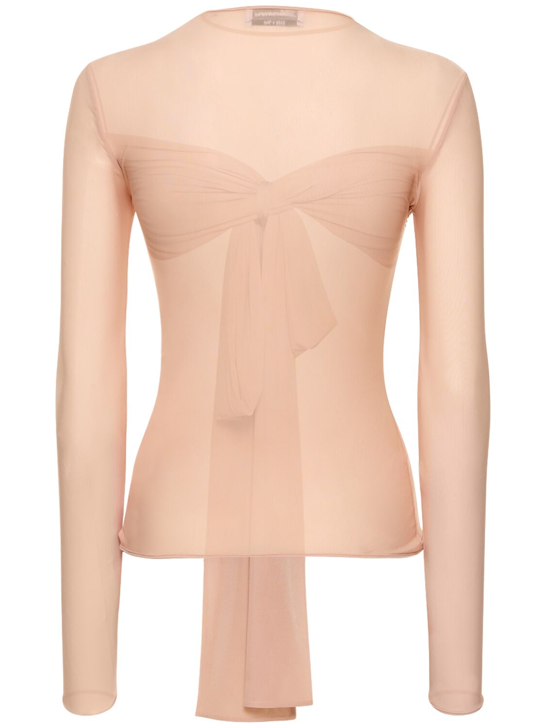 Shop Blumarine Jersey Long Sleeve Top W/bow In Nude