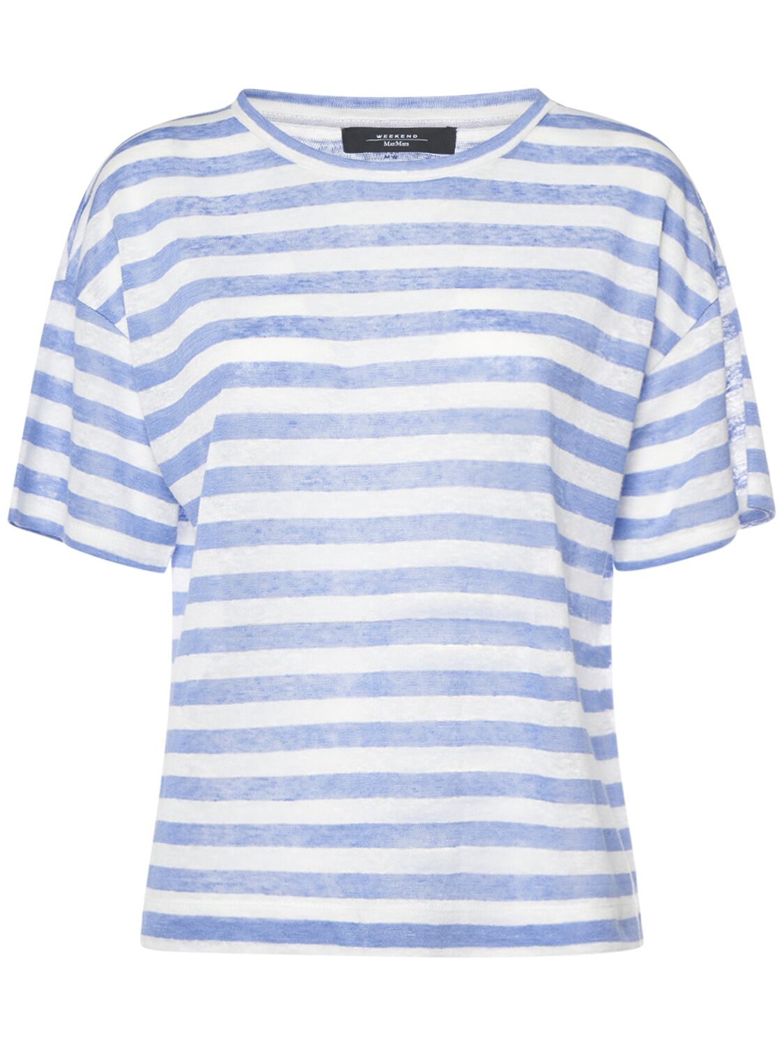 Weekend Max Mara Falla Linen Jersey Striped T-shirt In White,blue