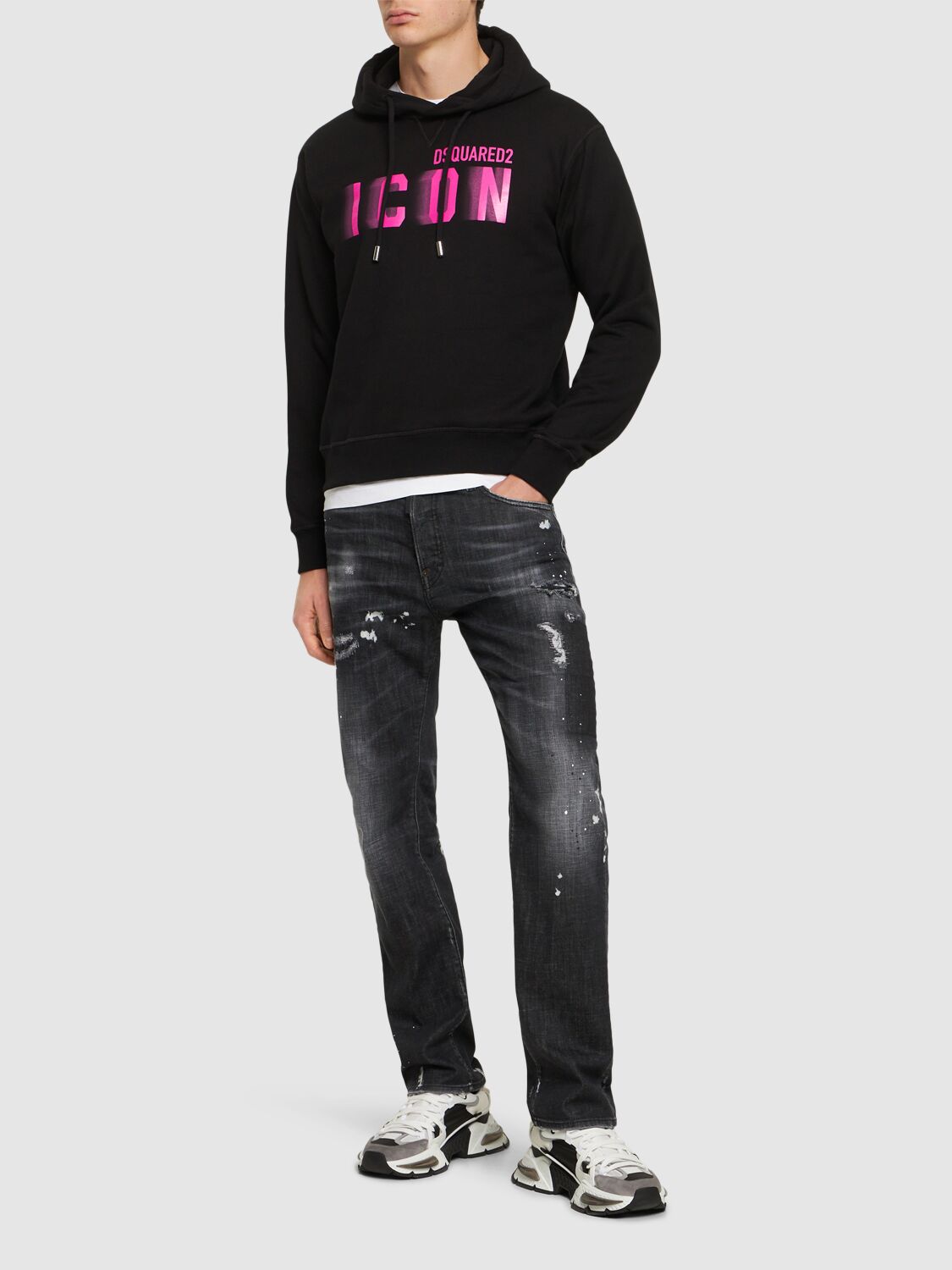 Shop Dsquared2 Icon Blur Cool Fit Hoodie In Black,fuchsia