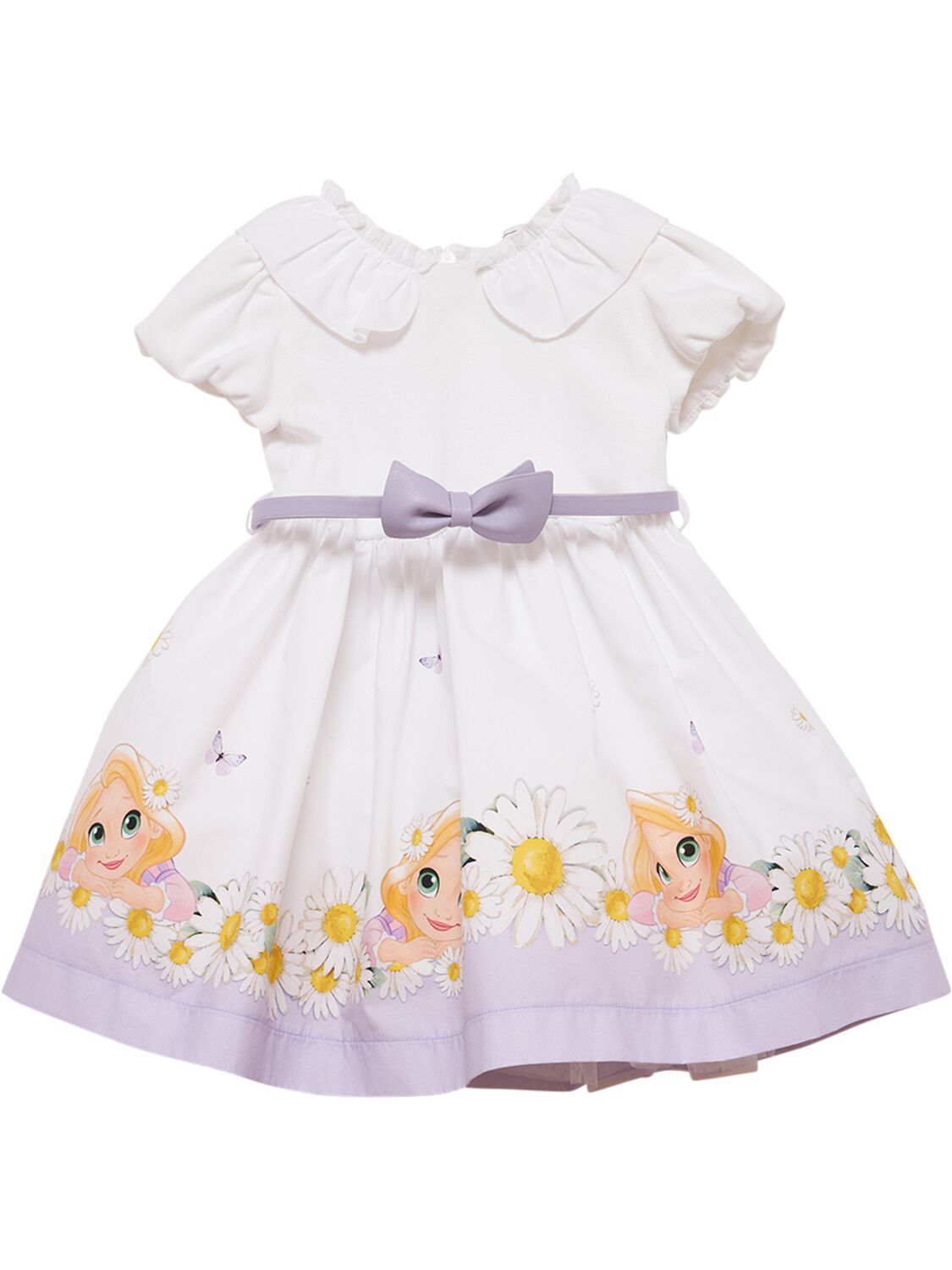 Monnalisa Kids' Printed Cotton Dress In White,lilac