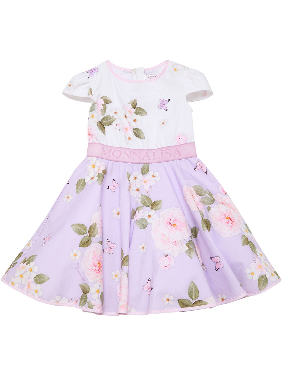 Monnalisa Kids' Printed Cotton Poplin Dress In White,lilac