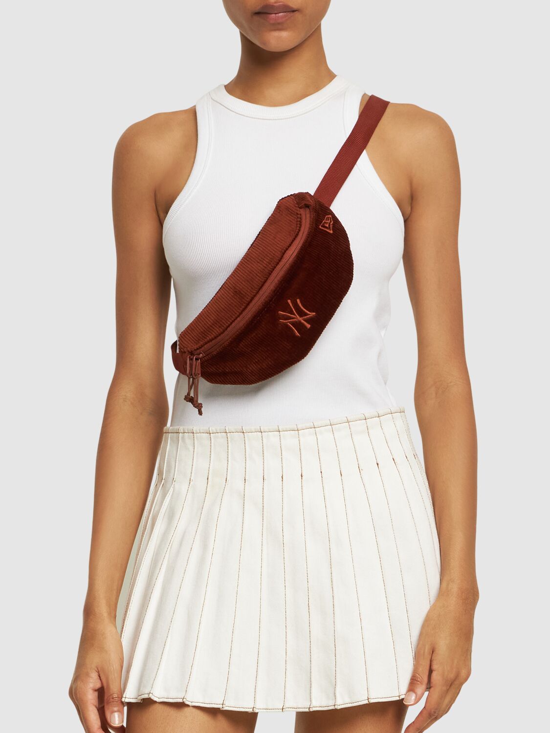 Shop New Era Ny Yankess Mini Corduroy Belt Bag In Brown